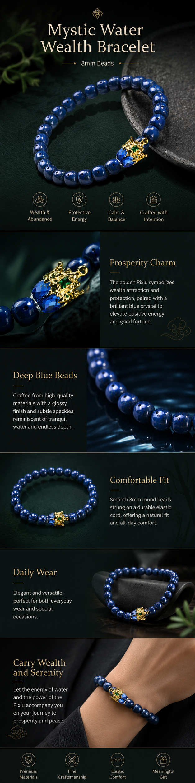 Mystic Water Motif Bracelet 8mm