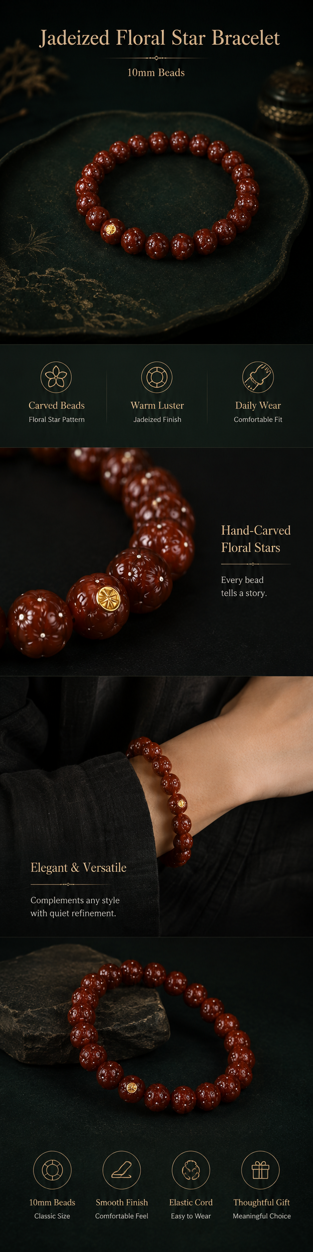 Jadeized Floral Star Bracelet 10mm