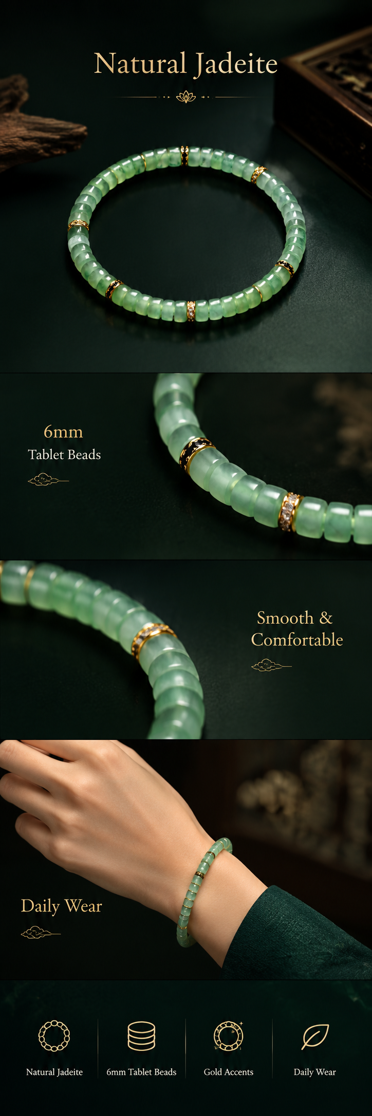 Jadeite Tablet Bracelet 6mm