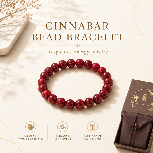 Cinnabar Plain Bead Bracelet product image 1 - Daoist Roots
