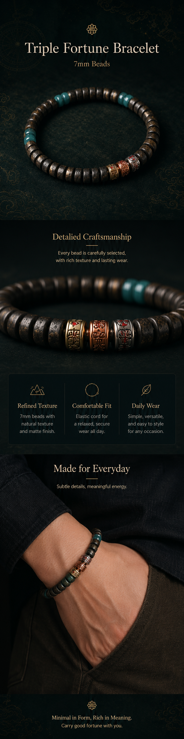 Triple Fortune Bracelet 7mm