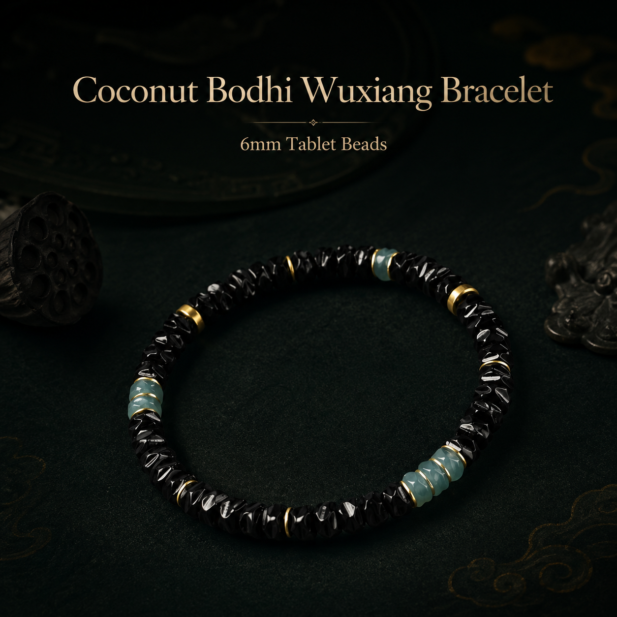 Coconut Shell Wuxiang Tablet Bracelet 6mm