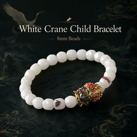 White Crane Child Motif Bracelet 8mm