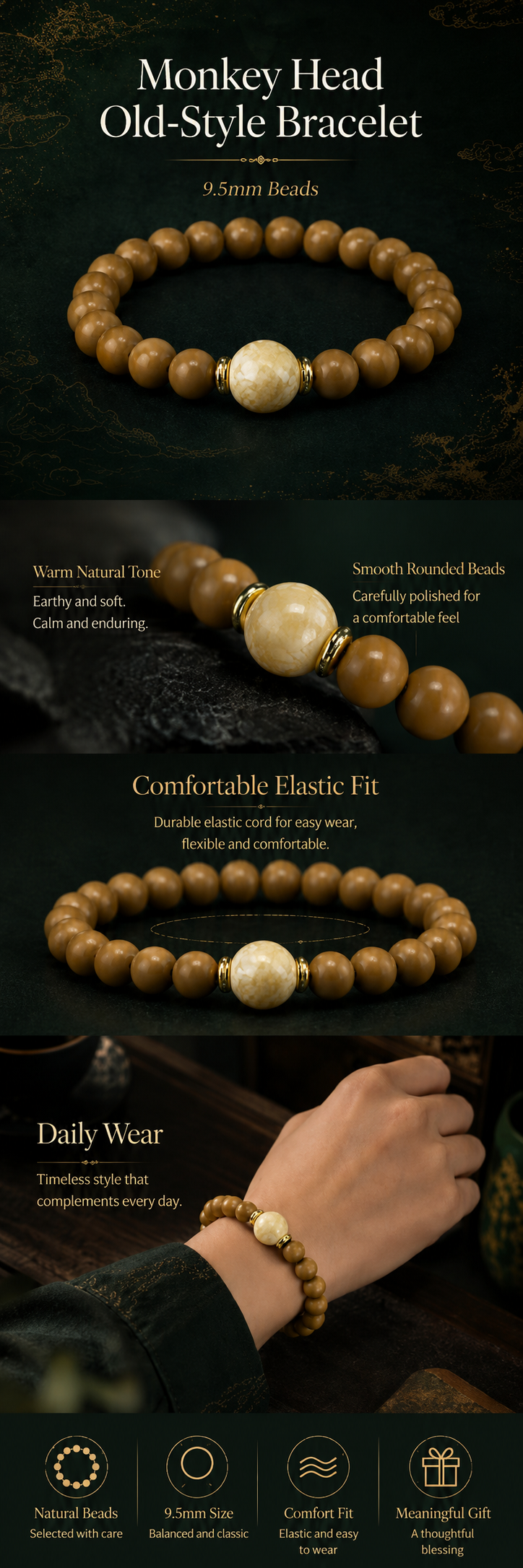 Walnut Seed Old-Style Bracelet 9.5mm