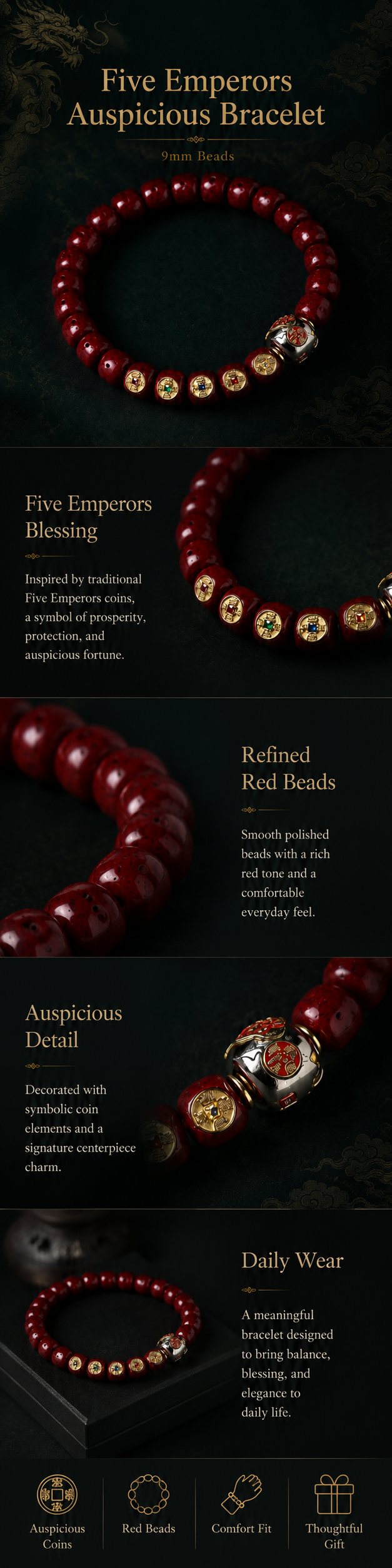 Five Emperors Auspicious Motif Bracelet