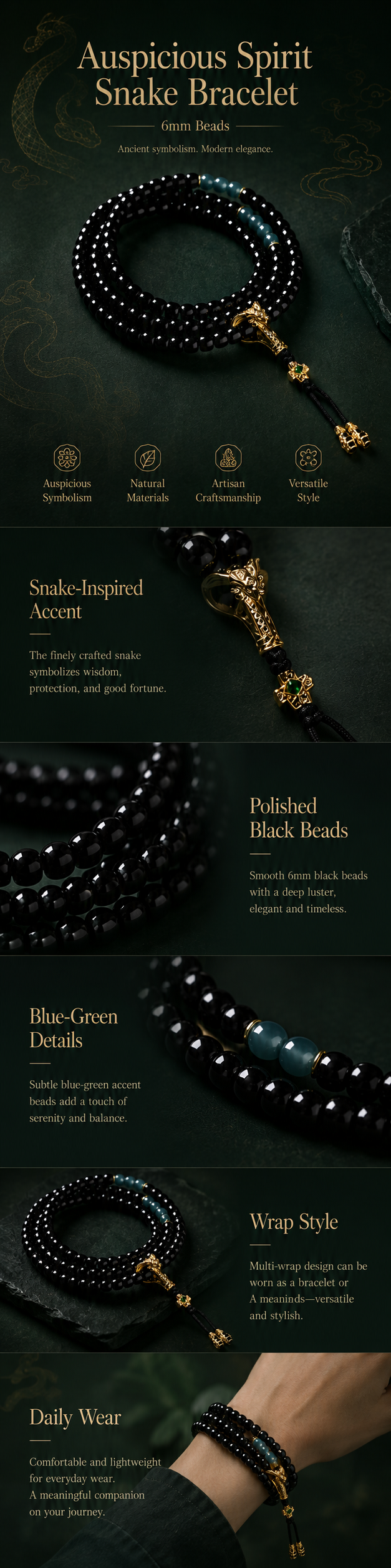 Serpent Auspicious Bracelet 6mm