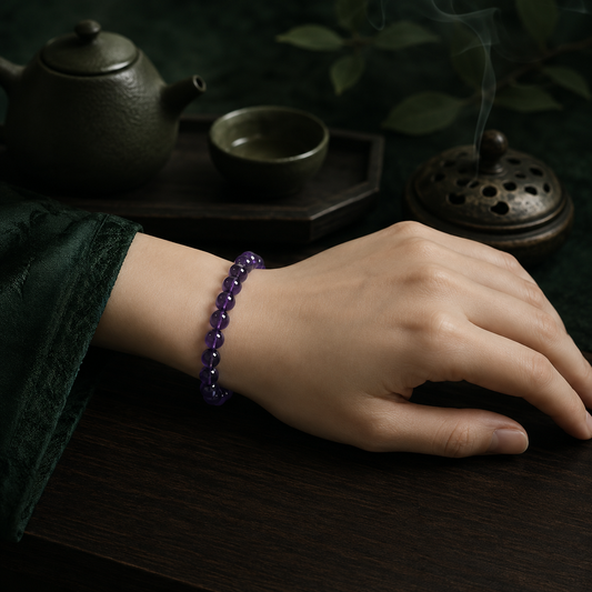Fire element crystal bracelet with purple beads for illumination and ritual warmth symbolism image 2