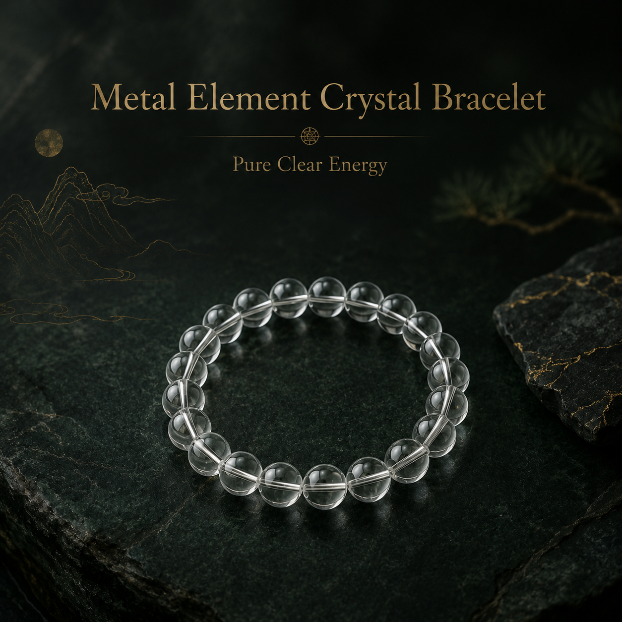 Metal element crystal bracelet with clear beads for Daoist five phases reflection