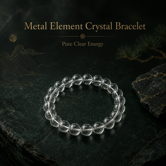 Metal element crystal bracelet with clear beads for Daoist five phases reflection