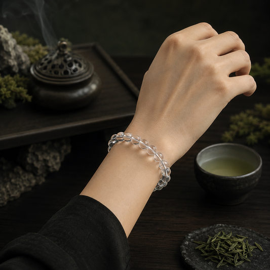 Metal element crystal bracelet with clear beads for Daoist five phases reflection image 3