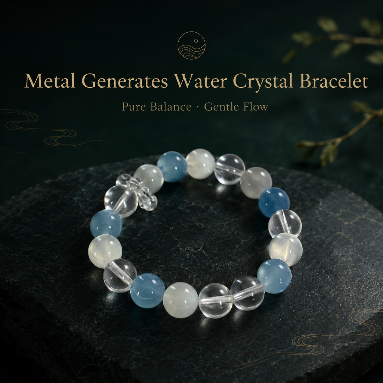 Metal enriches Water crystal bracelet with clear and blue beads