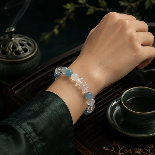 Metal enriches Water crystal bracelet with clear and blue beads image 2