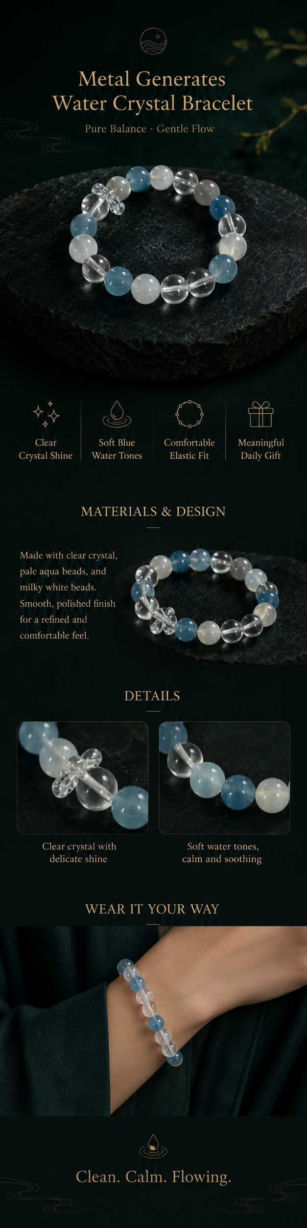 Metal enriches Water crystal bracelet with clear and blue beads image 3
