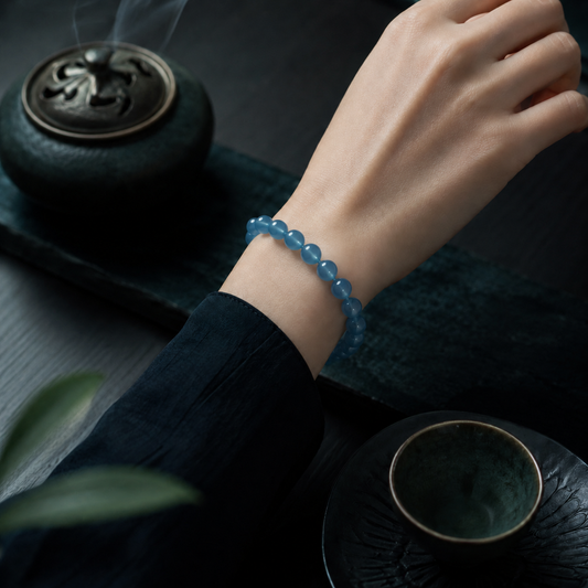 Water element crystal bracelet with blue beads for flow and stillness symbolism image 2