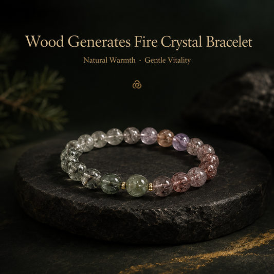 Wood feeds Fire crystal bracelet with green and purple beads image 3